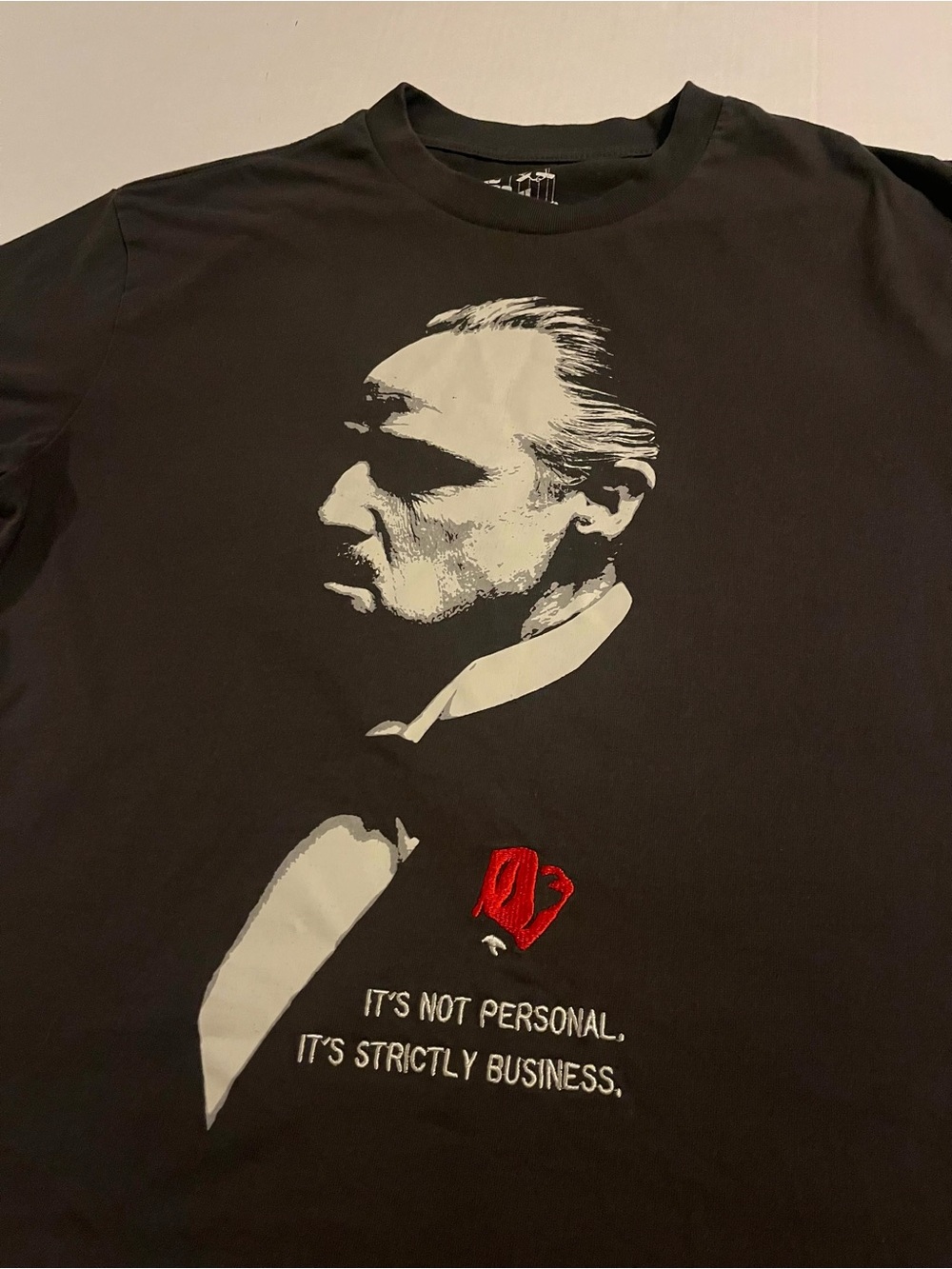 NEW The Godfather OFFICIAL Embroidered Movie Gray T-Shirt LARGE Mob Corleone